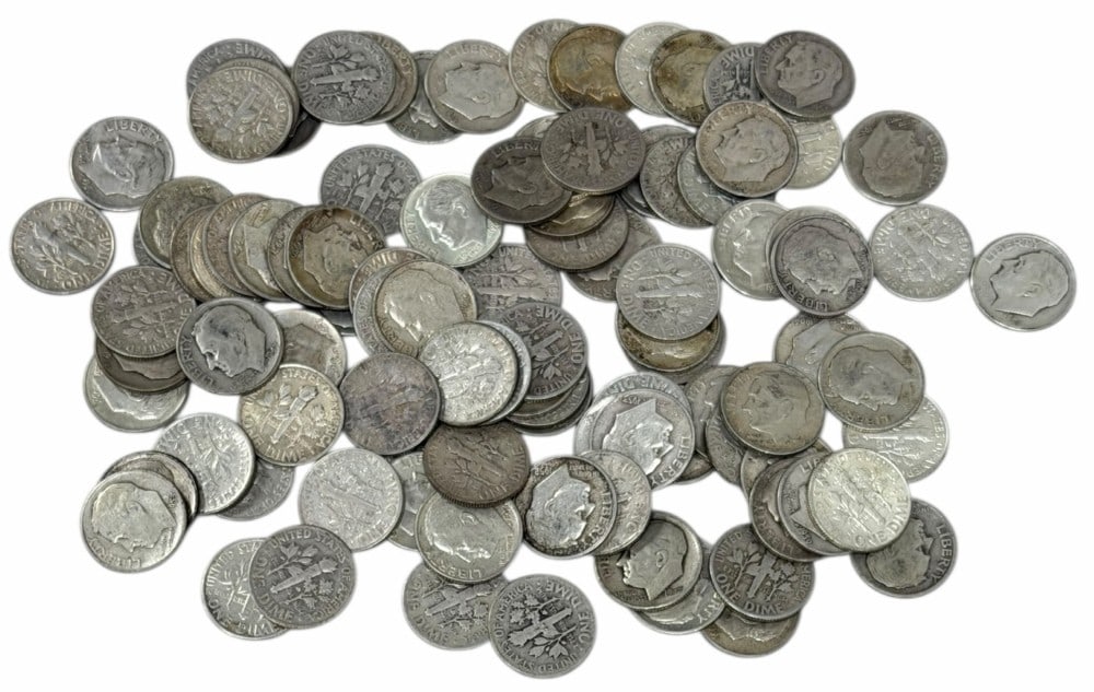 $10 Face Value Of Mixed Date 90% Silver Roosevelt Dimes: $10 Face Value of Mixed Date 90% Silver Roosevelt Dimes. 100 coins with mixed conditions, dates, and mint marks.