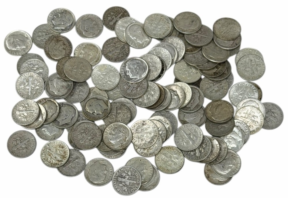 $10 Face Value Of Mixed Date 90% Silver Roosevelt Dimes: $10 Face Value of Mixed Date 90% Silver Roosevelt Dimes. 100 coins with mixed conditions, dates, and mint marks.