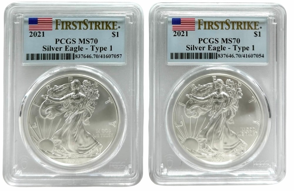 (2) 2021 American Silver Eagles PCGS MS 70 First Strike Type 1 (1 of 2)