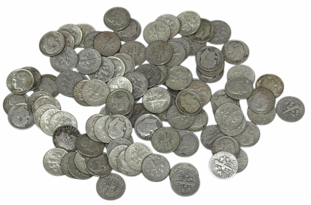 $10 Face Value Of Mixed Date 90% Silver Roosevelt Dimes: $10 Face Value of Mixed Date 90% Silver Roosevelt Dimes. 100 coins with mixed conditions, dates, and mint marks.