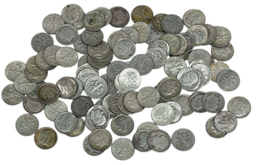 $10 Face Value Of Mixed Date 90% Silver Roosevelt Dimes: $10 Face Value of Mixed Date 90% Silver Roosevelt Dimes. 100 coins with mixed conditions, dates, and mint marks.