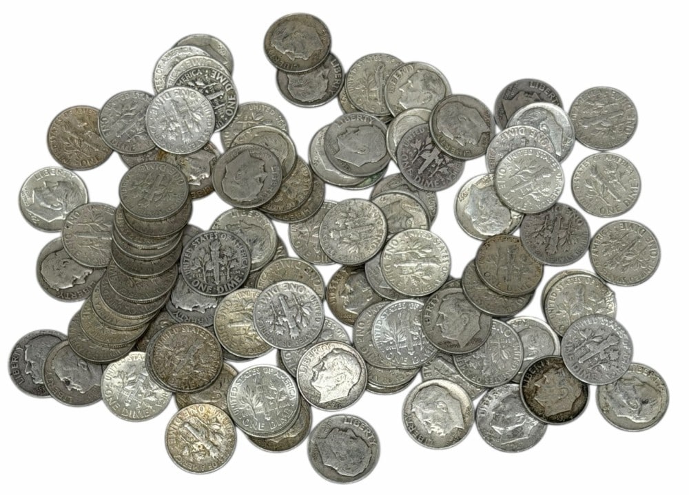 $10 Face Value Of Mixed Date 90% Silver Roosevelt Dimes: $10 Face Value of Mixed Date 90% Silver Roosevelt Dimes. 100 coins with mixed conditions, dates, and mint marks.