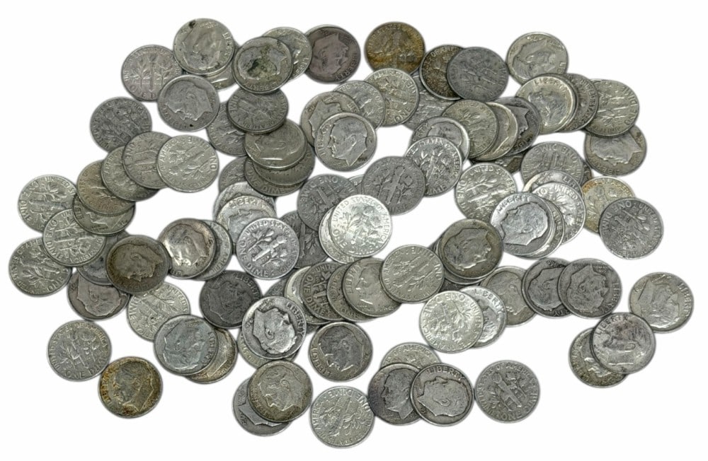 $10 Face Value Of Mixed Date 90% Silver Roosevelt Dimes: $10 Face Value of Mixed Date 90% Silver Roosevelt Dimes. 100 coins with mixed conditions, dates, and mint marks.