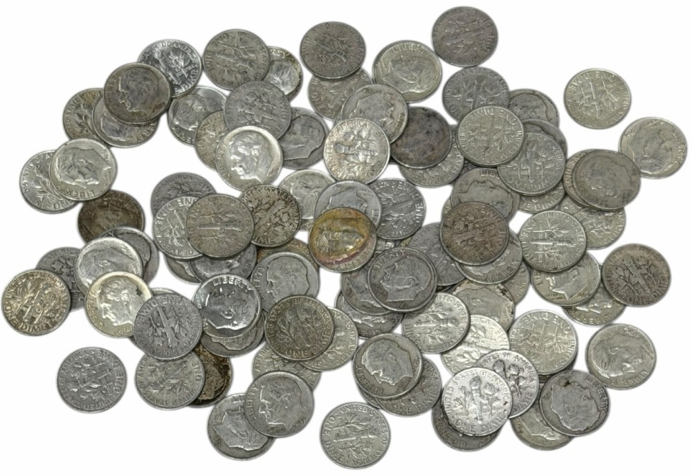 $10 Face Value Of Mixed Date 90% Silver Roosevelt Dimes: $10 Face Value of Mixed Date 90% Silver Roosevelt Dimes. 100 coins with mixed conditions, dates, and mint marks.