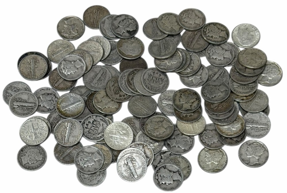 $10 Face Value Of Mixed Date 90% Silver United States Dimes: $10 Face Value of Mixed Date 90% Silver United States Dimes. 100 coins with mixed conditions, dates, and mint marks. Mix of Barber, Mercury, and Roosevelt dimes.