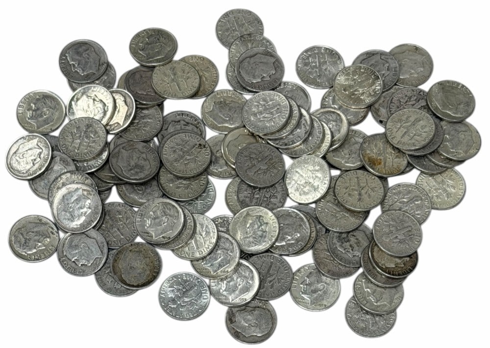 $10 Face Value Of Mixed Date 90% Silver Roosevelt Dimes: $10 Face Value of Mixed Date 90% Silver Roosevelt Dimes. 100 coins with mixed conditions, dates, and mint marks.