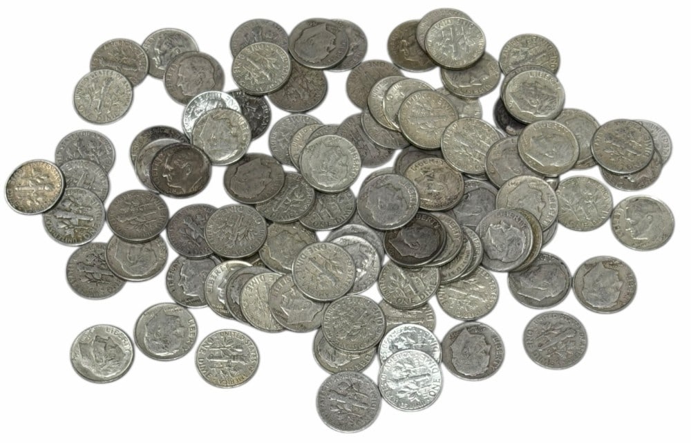 $10 Face Value Of Mixed Date 90% Silver Roosevelt Dimes: $10 Face Value of Mixed Date 90% Silver Roosevelt Dimes. 100 coins with mixed conditions, dates, and mint marks.