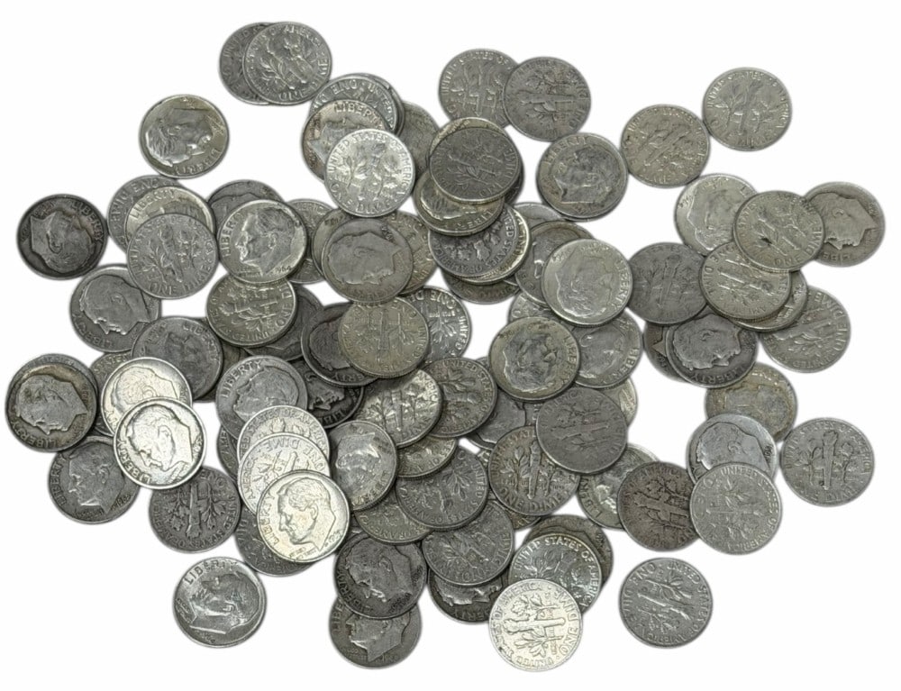 $10 Face Value Of Mixed Date 90% Silver Roosevelt Dimes: $10 Face Value of Mixed Date 90% Silver Roosevelt Dimes. 100 coins with mixed conditions, dates, and mint marks.