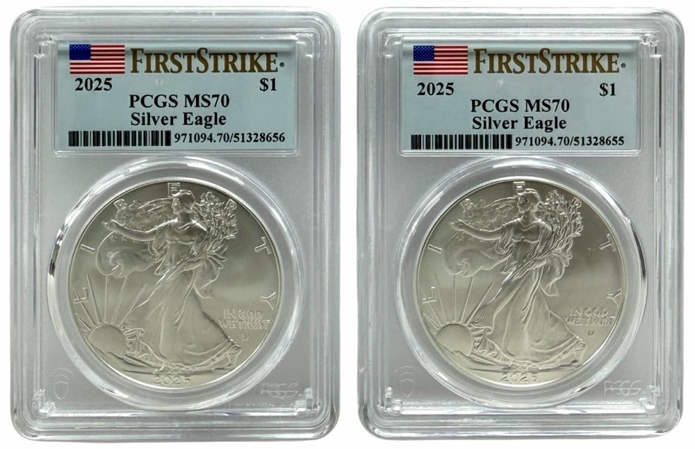 (2) 2025 American Silver Eagles PCGS MS 70 First Strike (1 of 2)