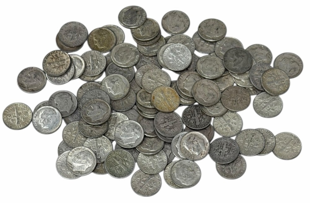 $10 Face Value Of Mixed Date 90% Silver Roosevelt Dimes: $10 Face Value of Mixed Date 90% Silver Roosevelt Dimes. 100 coins with mixed conditions, dates, and mint marks.