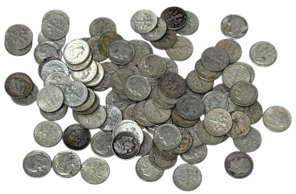 $10 Face Value Of Mixed Date 90% Silver Roosevelt Dimes: $10 Face Value of Mixed Date 90% Silver Roosevelt Dimes. 100 coins with mixed conditions, dates, and mint marks.