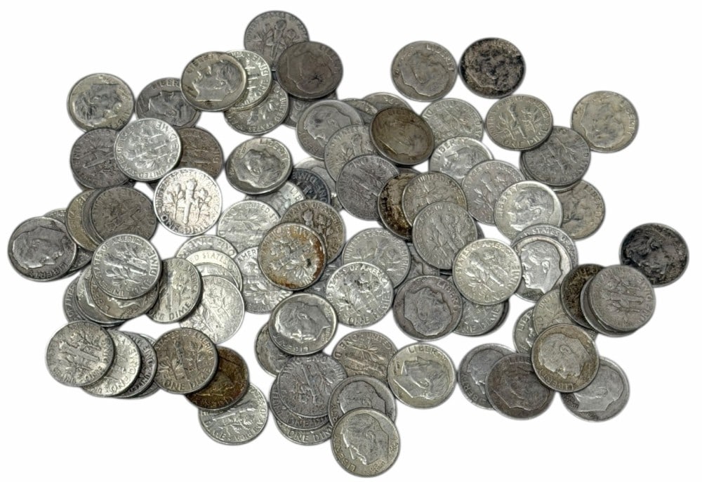 $10 Face Value Of Mixed Date 90% Silver Roosevelt Dimes: $10 Face Value of Mixed Date 90% Silver Roosevelt Dimes. 100 coins with mixed conditions, dates, and mint marks.