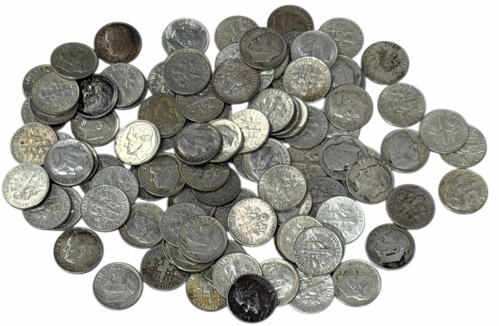$10 Face Value Of Mixed Date 90% Silver Roosevelt Dimes: $10 Face Value of Mixed Date 90% Silver Roosevelt Dimes. 100 coins with mixed conditions, dates, and mint marks.