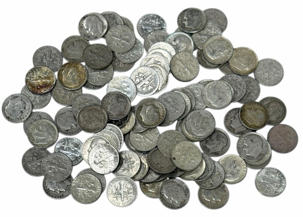 $10 Face Value Of Mixed Date 90% Silver Roosevelt Dimes: $10 Face Value of Mixed Date 90% Silver Roosevelt Dimes. 100 coins with mixed conditions, dates, and mint marks.
