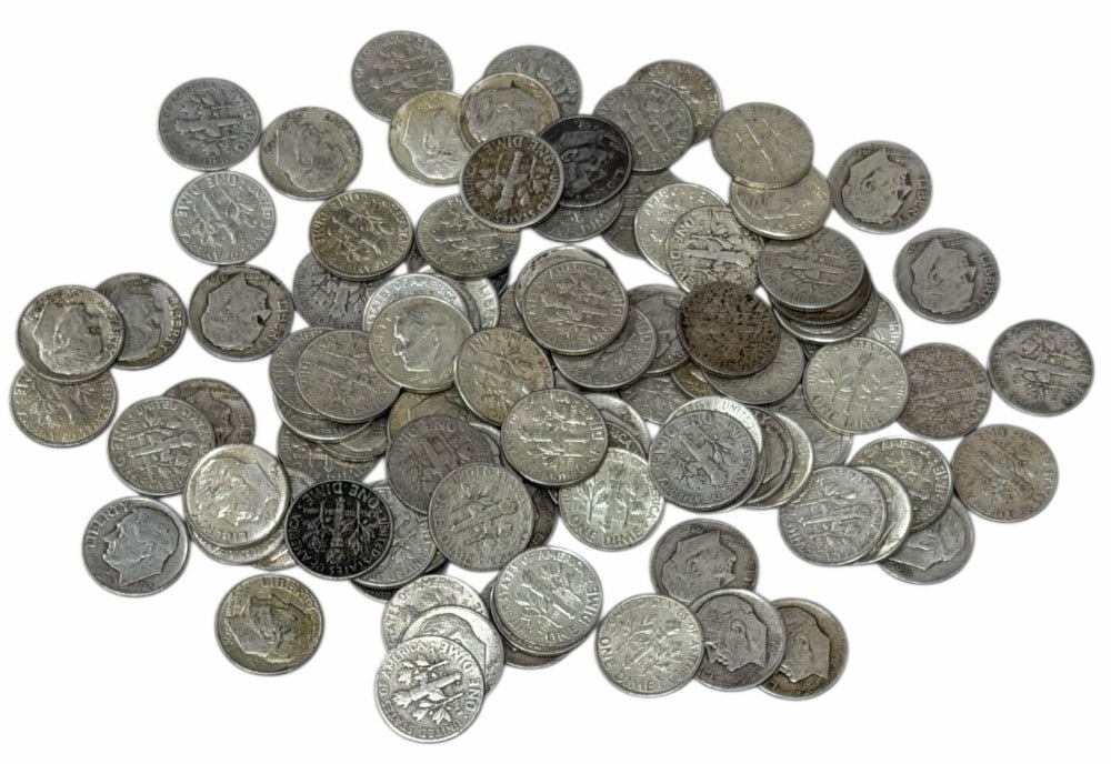 $10 Face Value Of Mixed Date 90% Silver Roosevelt Dimes: $10 Face Value of Mixed Date 90% Silver Roosevelt Dimes. 100 coins with mixed conditions, dates, and mint marks.