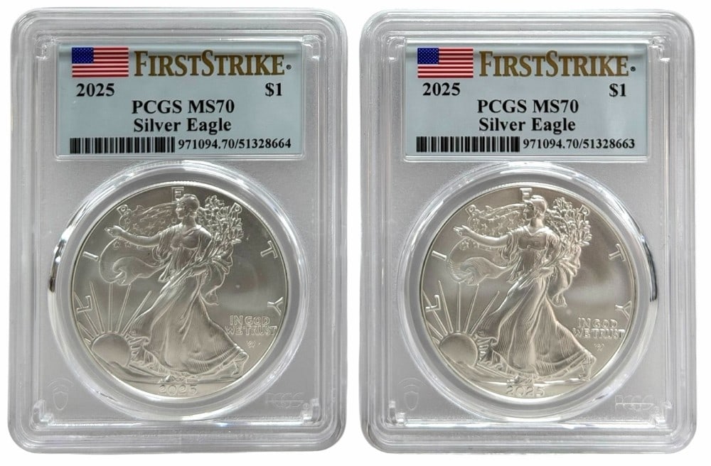 (2) 2025 American Silver Eagles PCGS MS 70 First Strike (1 of 2)