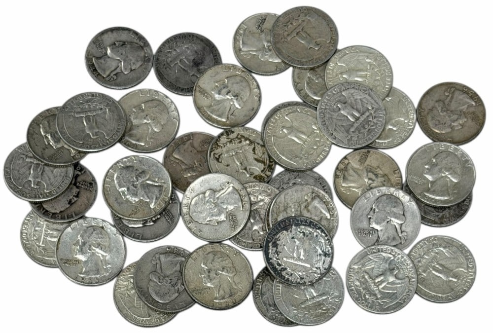 $10 Face Value Of Mixed Date 90% Silver Washington Quarters: $10 Face Value of Mixed Date 90% Silver Washington Quarters. 40 coins with mixed conditions, dates, and mint marks.