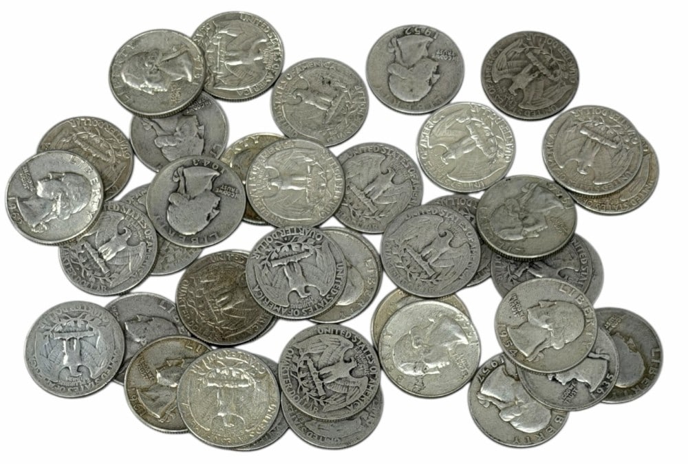 $10 Face Value Of Mixed Date 90% Silver Washington Quarters: $10 Face Value of Mixed Date 90% Silver Washington Quarters. 40 coins with mixed conditions, dates, and mint marks.