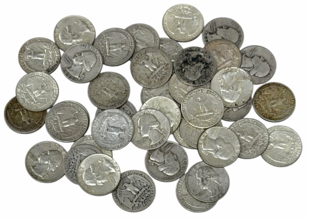 $10 Face Value Of Mixed Date 90% Silver Washington Quarters: $10 Face Value of Mixed Date 90% Silver Washington Quarters. 40 coins with mixed conditions, dates, and mint marks.