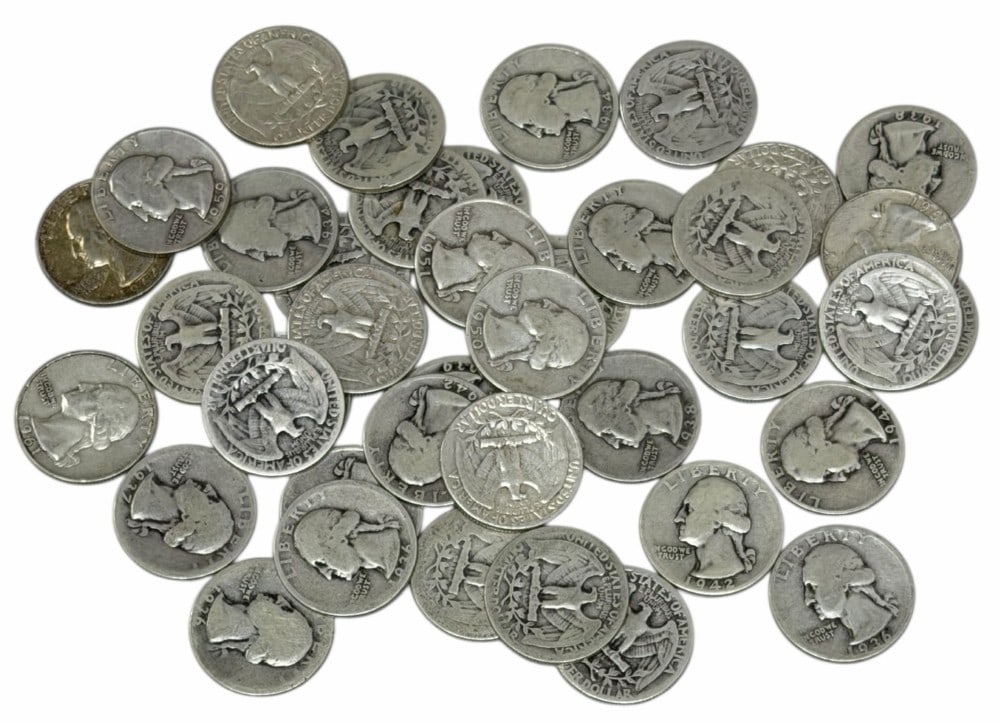 $10 Face Value Of Mixed Date 90% Silver Washington Quarters: $10 Face Value of Mixed Date 90% Silver Washington Quarters. 40 coins with mixed conditions, dates, and mint marks.