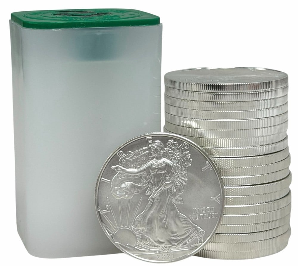 Roll Of Twenty 2021 United States Silver American Eagle 1 Ounce .999 Fine Silver Dollars (1 of 4)