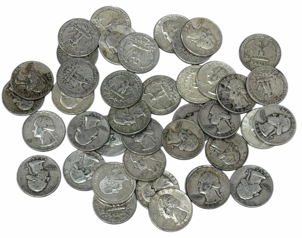 $10 Face Value Of Mixed Date 90% Silver Washington Quarters: $10 Face Value of Mixed Date 90% Silver Washington Quarters. 40 coins with mixed conditions, dates, and mint marks.