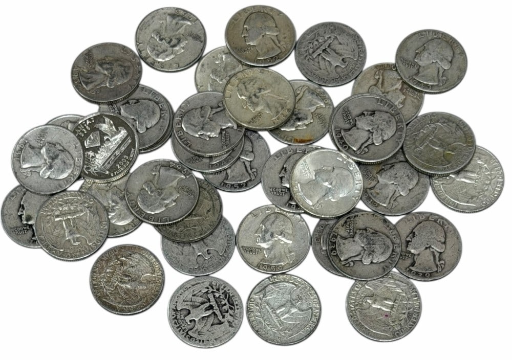 $10 Face Value Of Mixed Date 90% Silver Washington Quarters: $10 Face Value of Mixed Date 90% Silver Washington Quarters. 40 coins with mixed conditions, dates, and mint marks.
