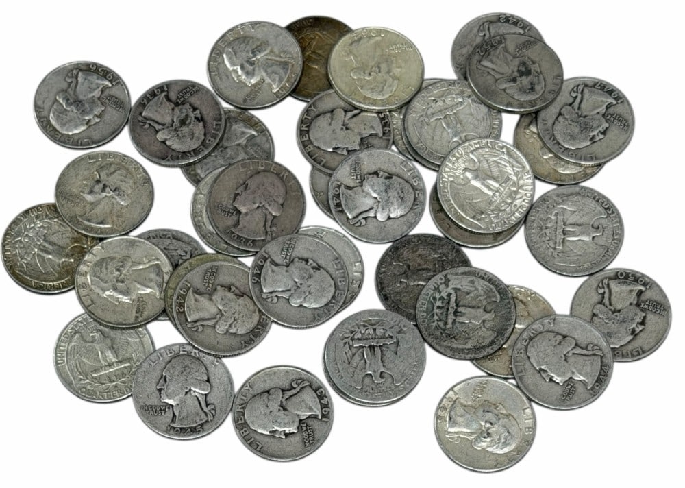 $10 Face Value Of Mixed Date 90% Silver Washington Quarters: $10 Face Value of Mixed Date 90% Silver Washington Quarters. 40 coins with mixed conditions, dates, and mint marks.