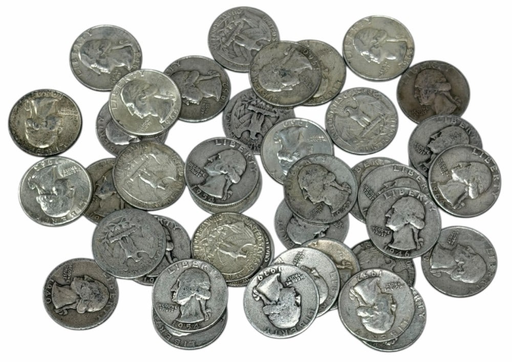 $10 Face Value Of Mixed Date 90% Silver Washington Quarters: $10 Face Value of Mixed Date 90% Silver Washington Quarters. 40 coins with mixed conditions, dates, and mint marks.