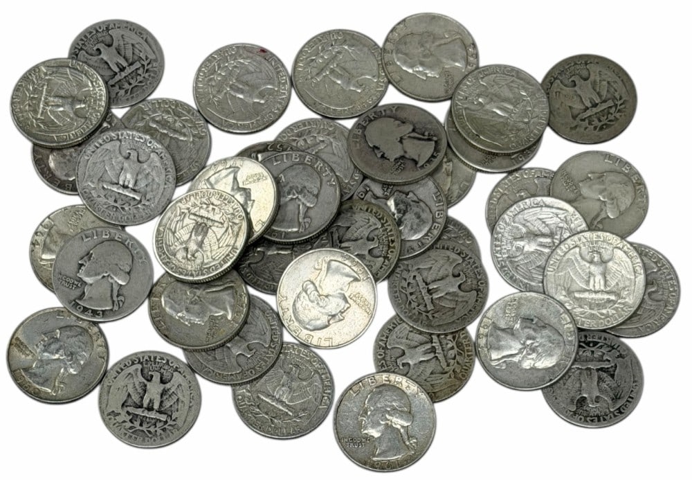 $10 Face Value Of Mixed Date 90% Silver Washington Quarters: $10 Face Value of Mixed Date 90% Silver Washington Quarters. 40 coins with mixed conditions, dates, and mint marks.