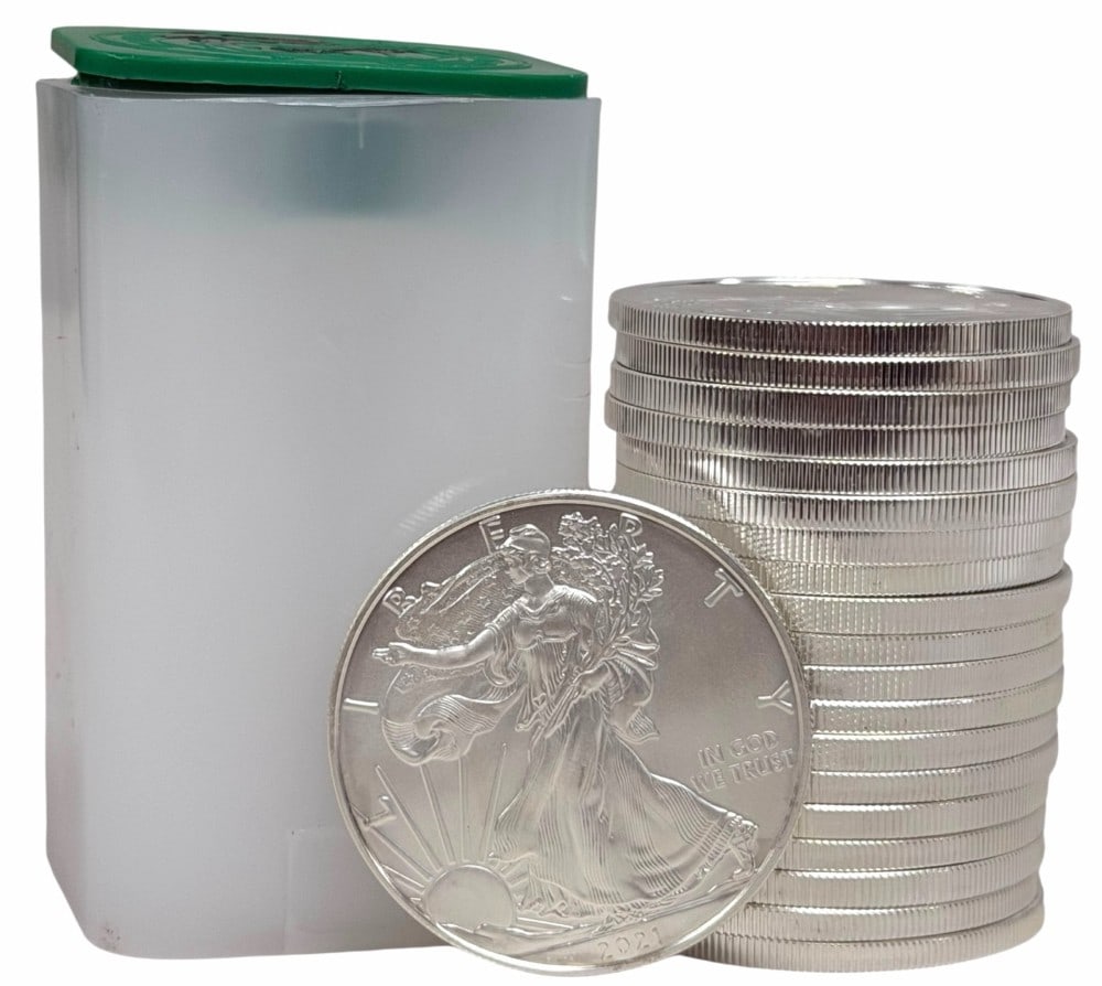 Roll Of Twenty 2021 United States Silver American Eagle 1 Ounce .999 Fine Silver Dollars (1 of 4)