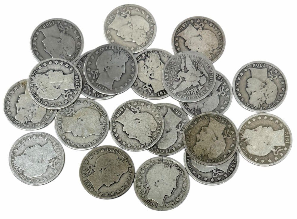$10 Face Value Of Mixed Date 90% Silver Barber Half Dollars: $10 Face Value of Mixed Date 90% Silver Barber Half Dollars. 20 coins with mixed conditions, dates, and mint marks.