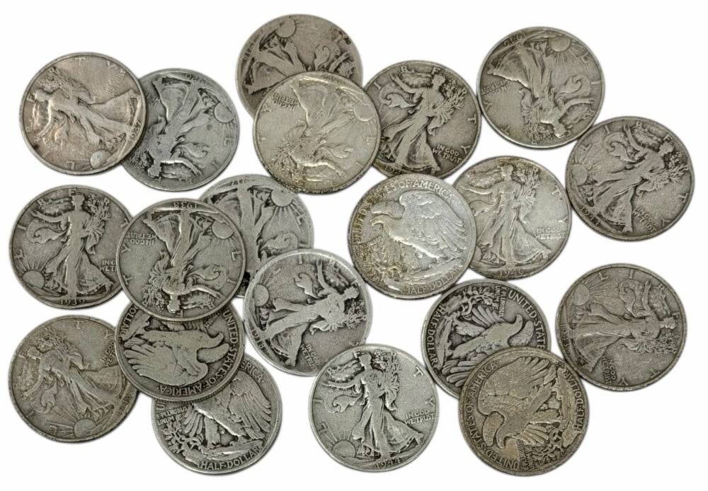 $10 Face Value Of Mixed Date 90% Silver Walking Liberty Half Dollars: $10 Face Value of Mixed Date 90% Silver Walking Liberty Half Dollars. 20 coins with mixed conditions, dates, and mint marks.