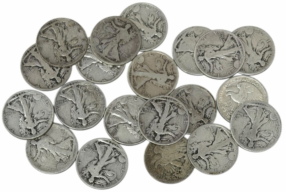 $10 Face Value Of Mixed Date 90% Silver Walking Liberty Half Dollars: $10 Face Value of Mixed Date 90% Silver Walking Liberty Half Dollars. 20 coins with mixed conditions, dates, and mint marks.