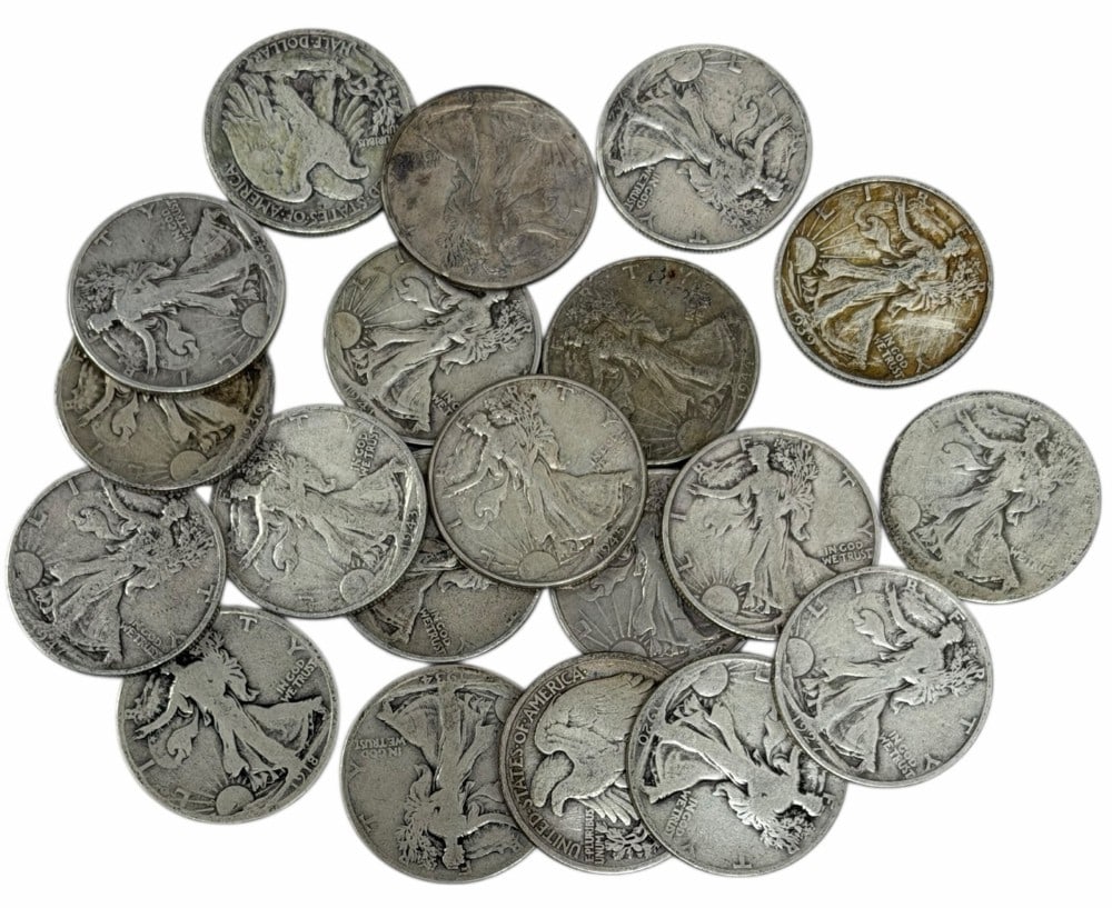 $10 Face Value Of Mixed Date 90% Silver Walking Liberty Half Dollars: $10 Face Value of Mixed Date 90% Silver Walking Liberty Half Dollars. 20 coins with mixed conditions, dates, and mint marks.