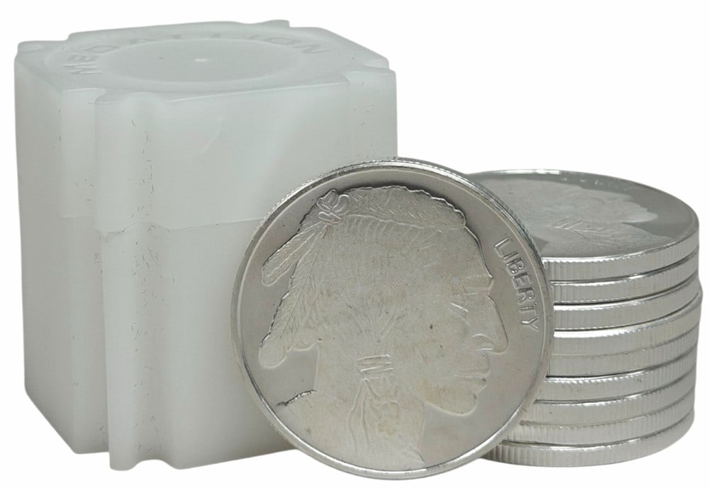 Roll Of Ten Buffalo .999 Fine Silver One Ounce Rounds: Roll Of Ten Buffalo .999 Fine Silver One Ounce Rounds. New condition in Coin Safe tube. Ten troy ounces of pure silver.