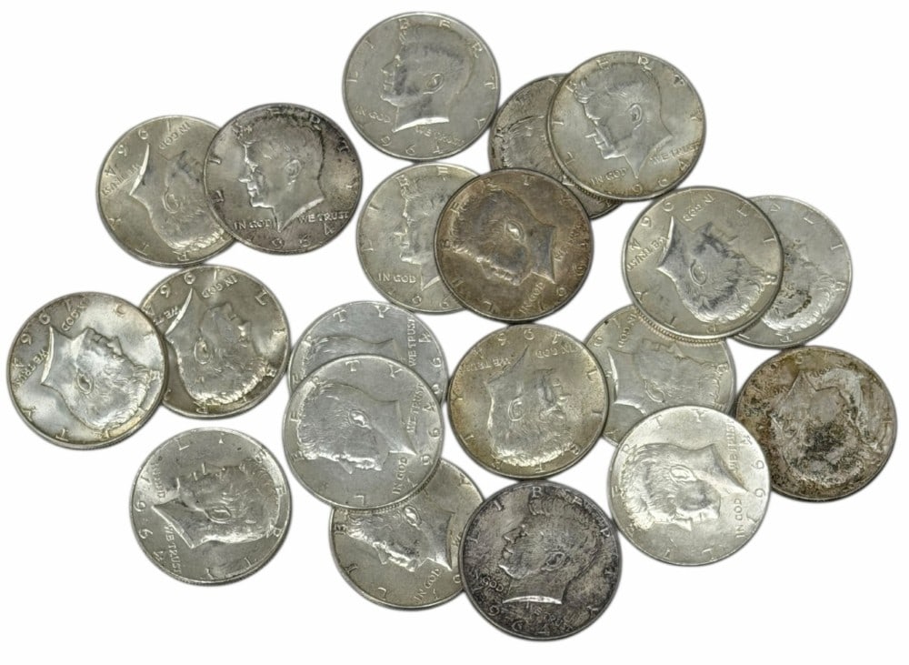 $10 Face Value Of Mixed Date 90% Silver 1964 Kennedy Half Dollars: $10 Face Value of Mixed Date 90% Silver 1964 Kennedy Half Dollars. 20 coins with mixed conditions, dates, and mint marks.