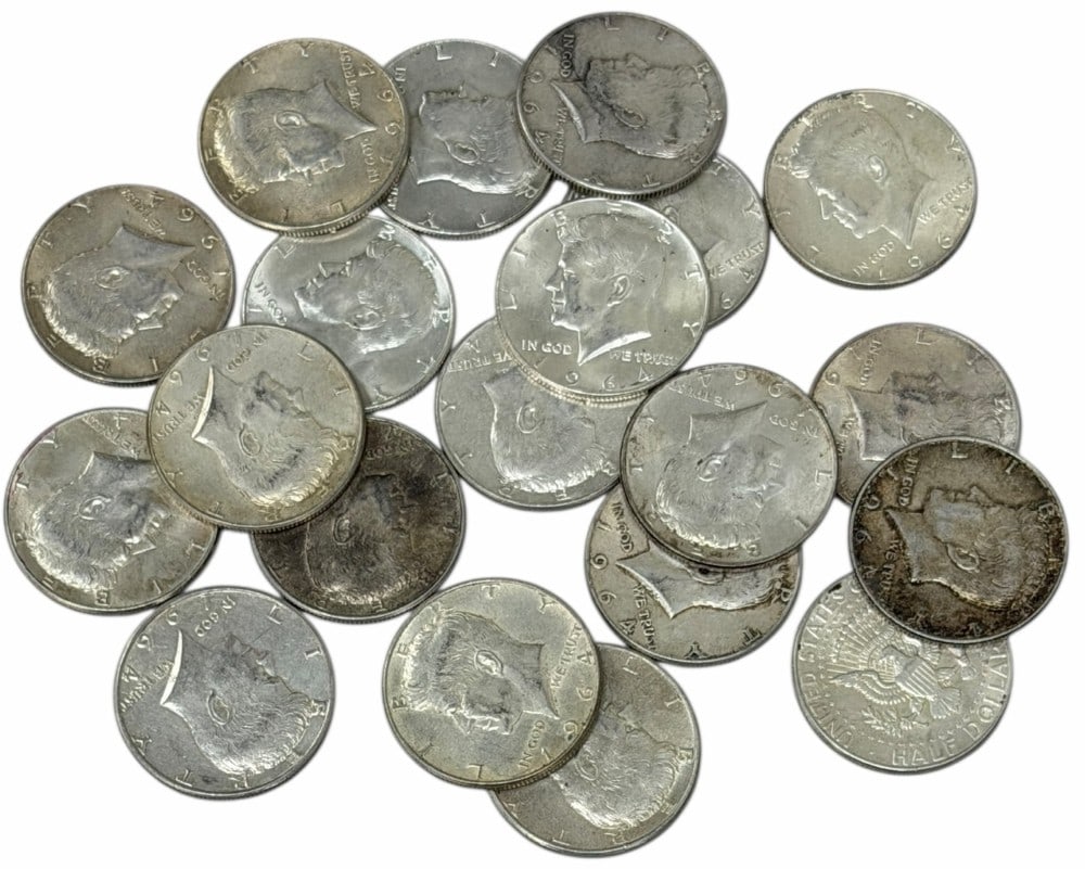 $10 Face Value Of Mixed Date 90% Silver 1964 Kennedy Half Dollars: $10 Face Value of Mixed Date 90% Silver 1964 Kennedy Half Dollars. 20 coins with mixed conditions, dates, and mint marks.