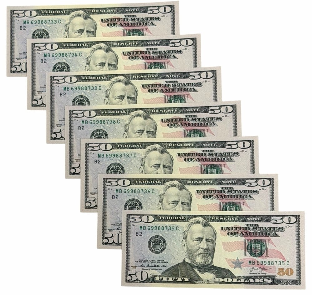 (7) Series Of 2013 United States $50 Consecutive Number Federal Reserve Notes (1 of 4)
