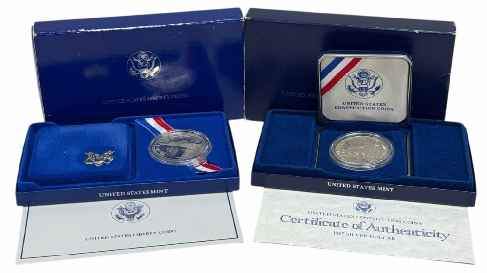 U.S. Mint 1986 Statue Of Liberty & 1987 Constitution Commemorative Proof Silver Dollars (1 of 4)