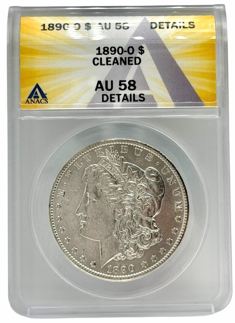 1890-O United States Morgan Silver Dollar ANACS Cleaned AU 58 Details: 1890-O United States Morgan Silver Dollar graded Cleaned AU 58 Details by ANACS.
