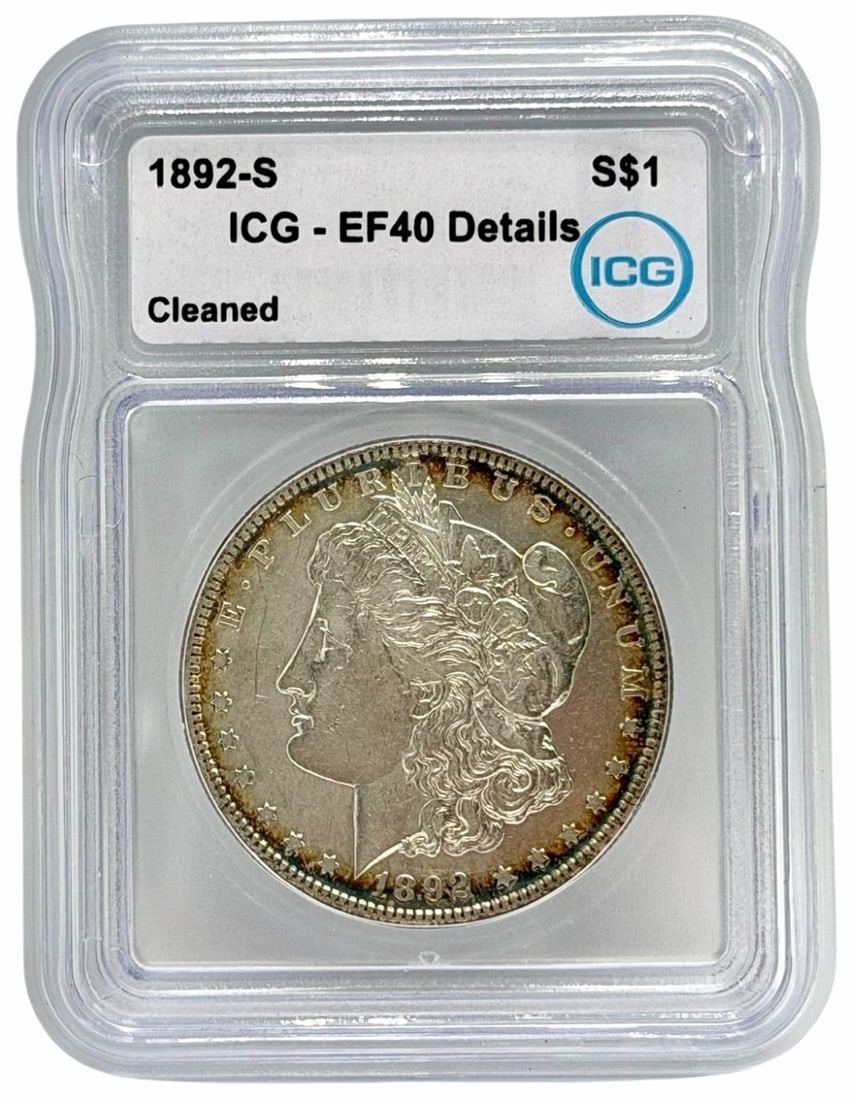 1892-S United States Morgan Silver Dollar ICG Cleaned EF 40 Details: 1892-S United States Morgan Silver Dollar graded Cleaned EF 40 Details by ICG.