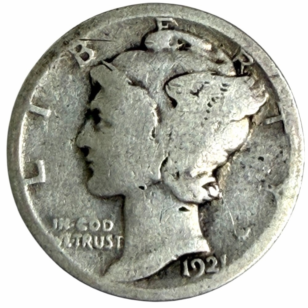 Key Date 1921 United States Mercury Dime: Key Date 1921 United States Mercury Dime. Circulated condition.