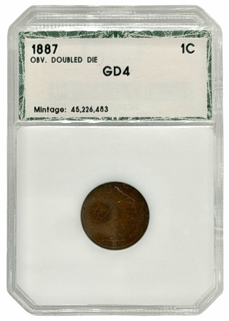 1887 United States Indian Head Cent PCI Obverse Doubled Die GD 4 (1 of 2)