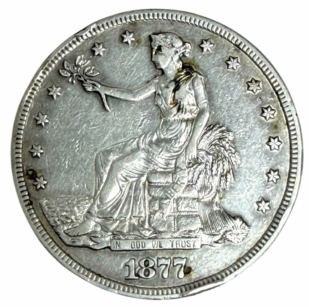 1877-S United States Silver Trade Dollar: 1877-S United States Silver Trade Dollar. Better condition coin.