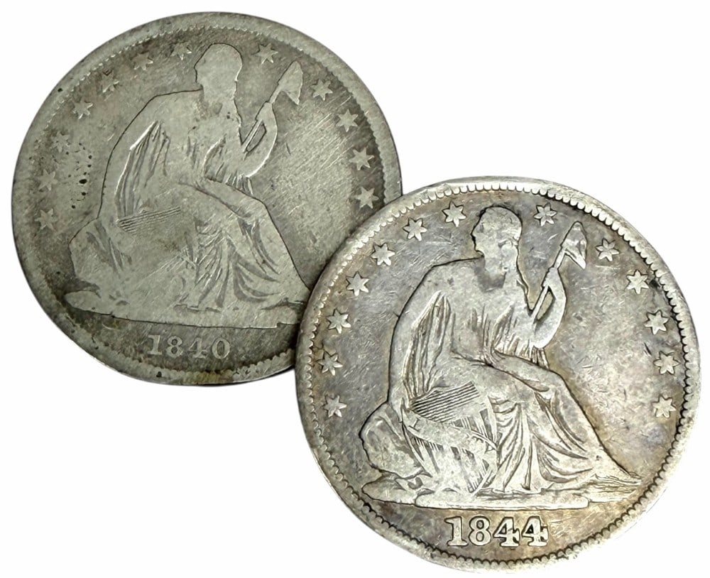 1840 & 1844 United States Liberty Seated Silver Half Dollars: 1840 & 1844 United States Liberty Seated Silver Half Dollars. Circulated condition coins.