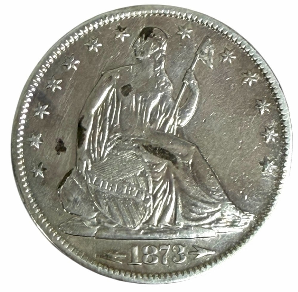 1873 Arrows Misplaced Digit Mint Error United States Liberty Seated Silver Half Dollar: 1873 Arrows Misplaced Digit Mint Error United States Liberty Seated Silver Half Dollar. Better circulated condition coin.