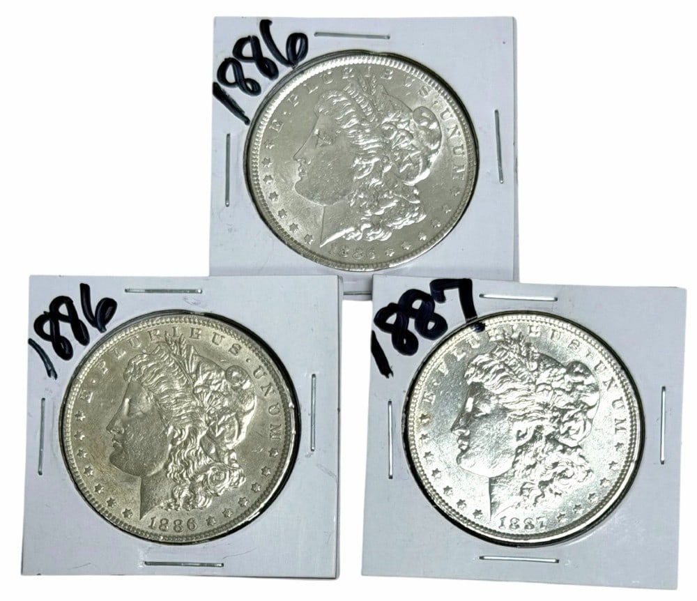 (2) 1886 & (1) 1887 United States Morgan Silver Dollars: (2) 1886 & (1) 1887 United States Morgan Silver Dollars. Better condition coins.