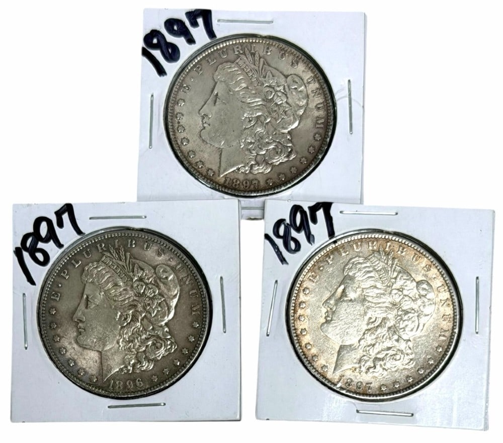 (3) 1897 United States Morgan Silver Dollars: (3) 1897 United States Morgan Silver Dollars. Better condition coins.