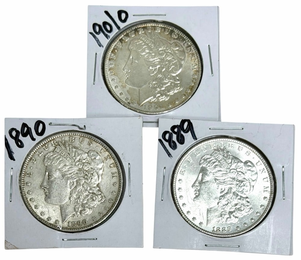 1889, 1890 & 1901-O United States Morgan Silver Dollars: 1889, 1890 & 1901-O United States Morgan Silver Dollars. Better condition coins.